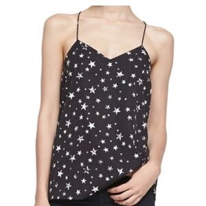 Tibi Black Silk Racerback Tank Top with Star Print | Size 0